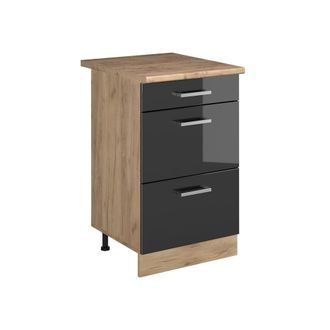 Vicco Mueble Bajo De Cocina R-line, Antracita Alto Brillo/roble Dorado, 50 Cm Encimera Roble Dorado, Vicco