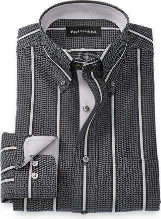Paul Fredrick Comfort Stretch Non-iron Stripe Dress Shirt With Contrast Trim