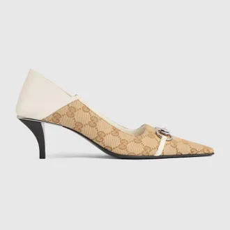 Gucci Womens Vittoria Pump, Beige, GG Canvas