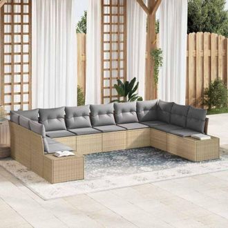 vidaXL Vidaxl - Conjunto De Sof&aacute; De Jard&iacute;n Con Coj&iacute;n 10 Pcs Beige Y Gris Claro