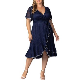 Kiyonna Palermo Lace Faux Wrap Dress in Navy Blue at Nordstrom, Size 0X