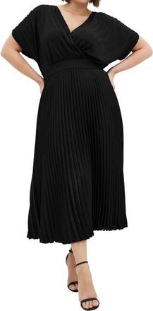 City Chic Elia Faux Wrap Pleated Dress in Black at Nordstrom, Size Xxxs