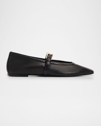 Stuart Weitzman Sai Leather Mary Jane Ballerina Flats