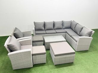 Fimous Garden Outdoor Rattan Furniture Set 11 Seater Rattan Garden Sofa Set in Light Grey