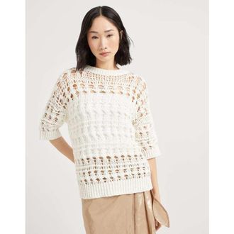 Brunello Cucinelli Womens Off White Open Knit Sweater, Size XXS