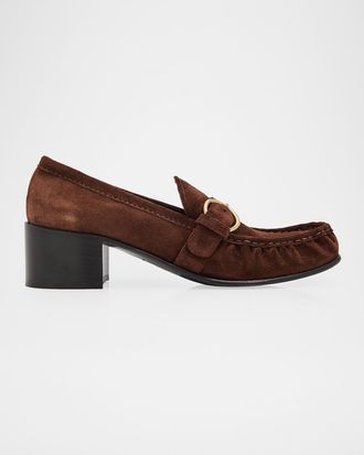 Miu Miu 45mm Suede Buckle Loafers