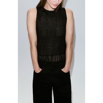 Mango Shirred Ruffle Sleeveless Top in Black at Nordstrom, Size X-Small