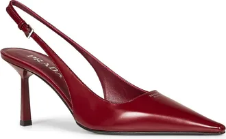Prada Womens Slingback Pumps Burgundy Leather Calf High Heel Shoes
