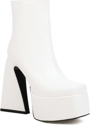 Generic Womens Platform Square Toe Ankle Boots Chunky Heel Side Zipper Fashion Western Cowgirl Winter Shoes (7.5,White)