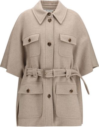 Max Mara Beige Solid Shirt Collar Trench Coat