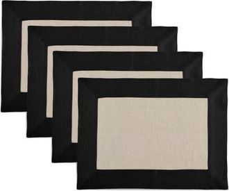 Solino Home Linen Placemats Set of 4, 14 x 19 Inch for Dining Table, Holiday and Everyday Table Decor - Contempo in Black And Natural at Nordstrom