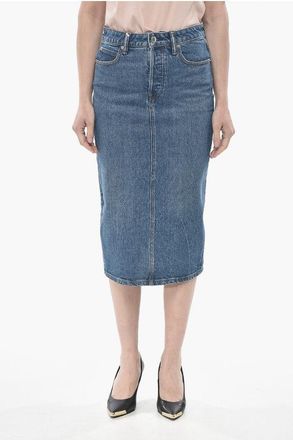Alexander Wang Denim Midi Skirt With Back Slit size 26