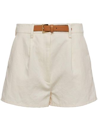 Prada belted cotton-blend shorts - women - Linen/Flax/Cotton - 40 - Neutrals
