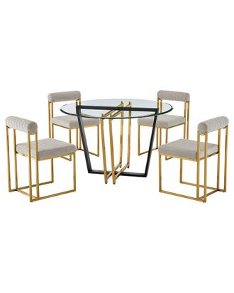 Armen Living Devi Anastasia 5Pc Round Glass Dining Table Set