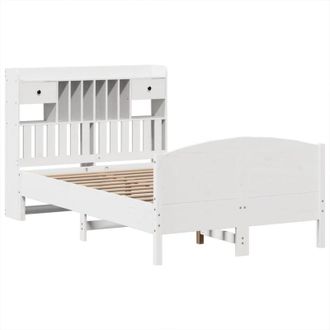vidaXL Cama Con Estanter&iacute;a Sin Colch&oacute;n Madera Maciza Blanca 135x190 Cm Vidaxl