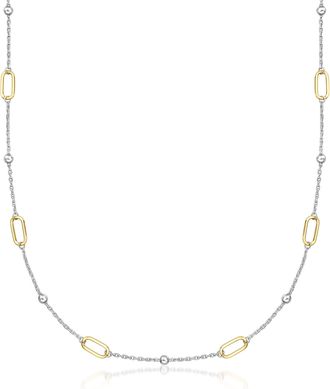 RS Pure by Ross-Simons 18kt Gold Over Sterling and Sterling Silver Paper Clip Link Bead Station Necklace