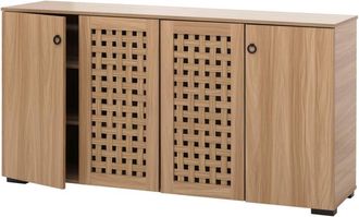 Hhg Aparador HHG 363, mueble aparador con cajones, diseño mimbre 3D 4 puertas 9 compartimentos de almacenaje 83x159x37cm, marrón