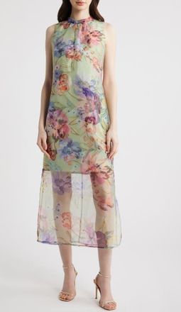 Vince Camuto Floral Sleeveless Organza Dress in Aqua Combo at Nordstrom, Size 12