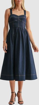 Mila Mae Sweetheart Neck Fit & Flare Denim Midi Dress in Dark Denim at Nordstrom, Size X-Small