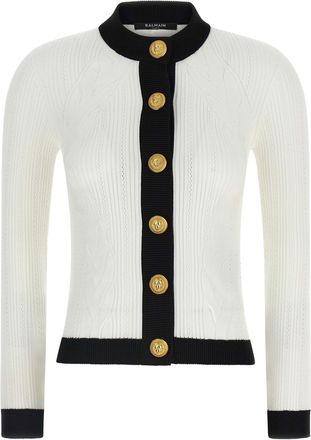Balmain Two-Tone Cardigan Maglioni Bianco/Nero-Donna