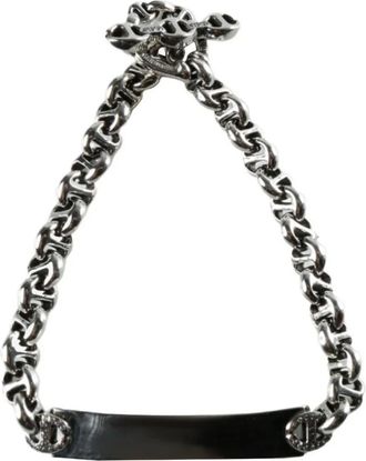 Hoorsenbuhs silver chain id-plate bracelet - unisex - Silver/Diamond - One Size