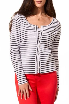 Tribal Wear 2 Ways Crew Neck Button Down Cardigan In Nautical Stripe