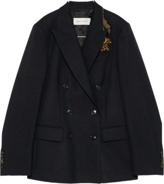 Dries Van Noten Sequin-embellished Herringbone-pattern Blazer
