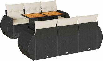 vidaXL Set De Sof&aacute;s De Jard&iacute;n 7 Pzas Con Cojines Rat&aacute;n Sint&eacute;tico Negro Vidaxl