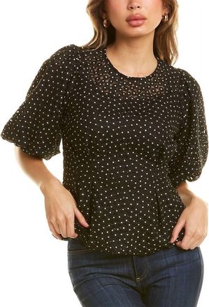 Gracia Womens Flower Embroidered Top In Black