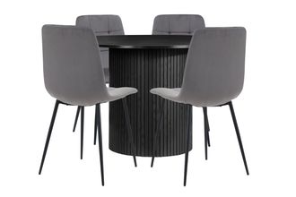 Birlea Axel Round Fluted Dining Table with 4 Chairs in Black
