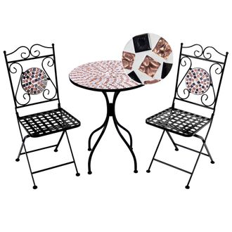 Beliani Conjunto De Balc&oacute;n Mesa Y Sillas Jard&iacute;n De Metal Negro Estilo Vintage Mosaico Negro Carpino