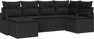 vidaXL Garden Sofa Set 6 pcs Black Poly rattan Vidaxl