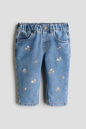 H&M Embroidery-detail Jeans in Denim Blue/flowers at Nordstrom, Size 12-18M