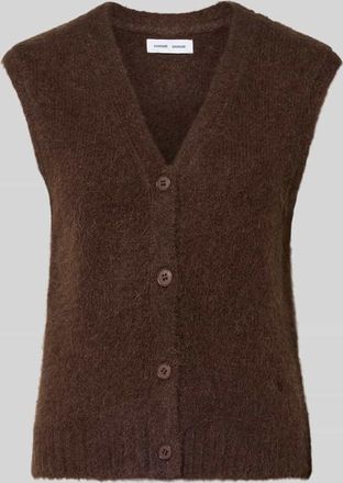 Samsøe & Samsøe Weste aus Alpaka-Mix mit V-Ausschnitt Modell JEANNE in Dunkelbraun, Größe XL