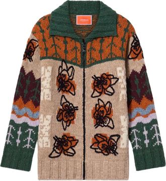 La DoubleJ floral-embroidered cardigan - women - Wool/Polyamide/Viscose - S - Neutrals