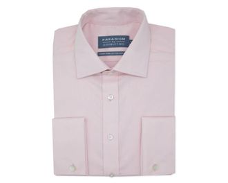 Double TWO Mens Cotton Twill Shirt Luxury Double Cuff Classic Fit Formal Shirt - Pink 19.5 Collar