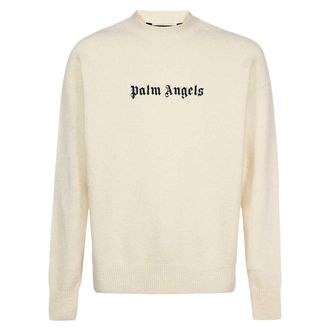 Palm Angels Round-neck Knitwear, male, Beige, Size: S Classic Logo Crewneck Jumper