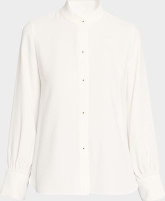 Vince Metal-Button Crepe Shirt