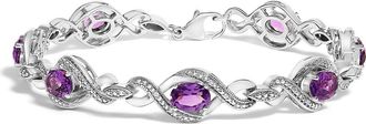 House of Brilliance Silver 1/10 Cttw Diamond and 7X5MM Oval Amethyst Cross Tennis Bracelet in White at Nordstrom