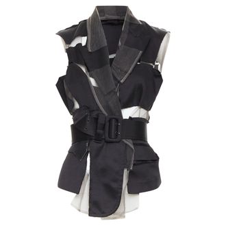 Comme Des Gar&ccedil;ons Commes Des Gar&ccedil;ons Runway black satin sheer patchwork tulle belted vest