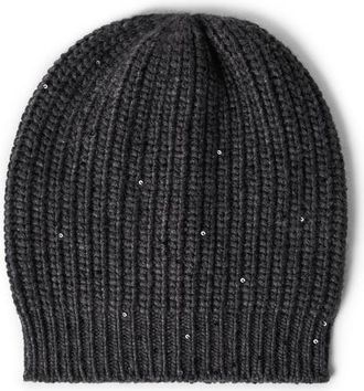Brunello Cucinelli Cashmere and silk beanie in Lignite Grey at Nordstrom, Size X-Small