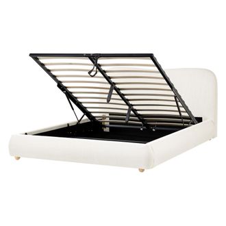 Beliani Cama Con Almacenaje Minimalista 140 X 200 Cm De Tela Moderna Blanco Crema Blagnac