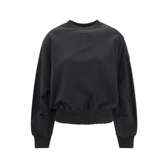 Moncler Sweatshirts, female, Black, Size: S Logo Sweatshirt with Ribbed Details