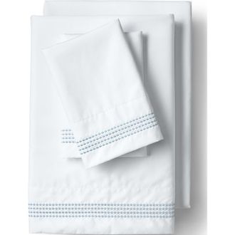 Lands End Supima Cotton No Iron Sateen Embroidered Sheets - 400 thread count in Dusty Blue Dots at Nordstrom, Size Standard