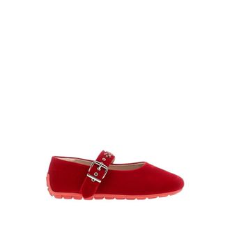 Simone Rocha Embellished Mary Jane Ballerina Grip - Dames - Schoenen - Rood - Maat: 41 EU Katoen