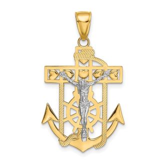 Diamond2Deal 14k Two-tone Gold Mariners Crucifix Pendant