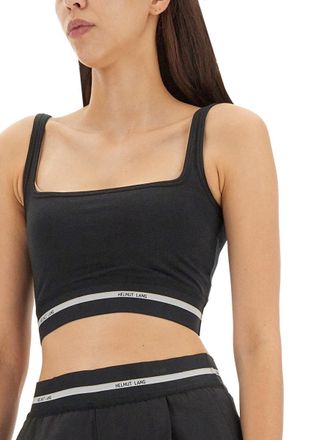 Helmut Lang Logo-Embroidered Cotton Blend Crop Top - Black