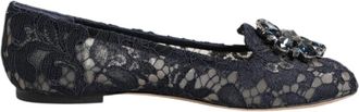 Dolce & Gabbana Blauwe Taormina Kant Kristal Platte Schoenen - Dames - Ballerinas - Blauw - 36 EU - Schoenen