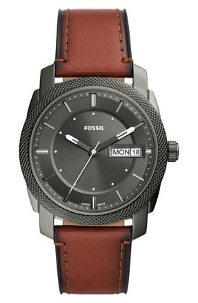 Fossil Machine Leather Strap Watch, 42mm in Brown at Nordstrom