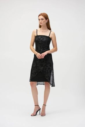 Joseph Ribkoff Foiled Mesh Dress In Black/silver